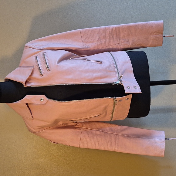 OXYHO SORENTO Women's Leather Pale Pink Moto Jacket, Satin Lined, Size Medium - Picture 2 of 16